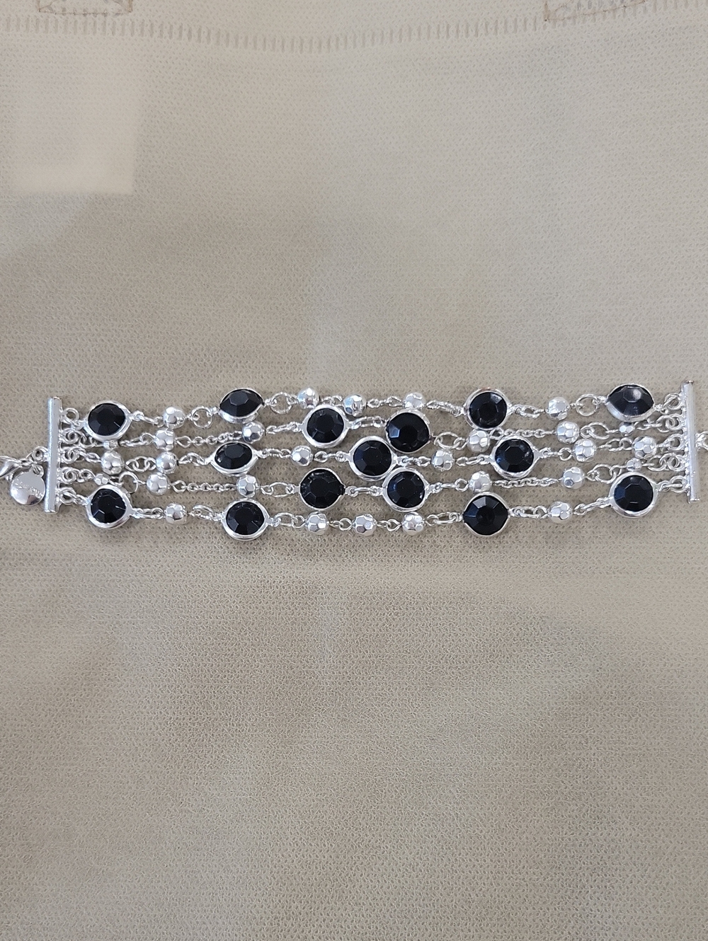 Alfani Silver Multi-Strand Bracelet with Black Stones